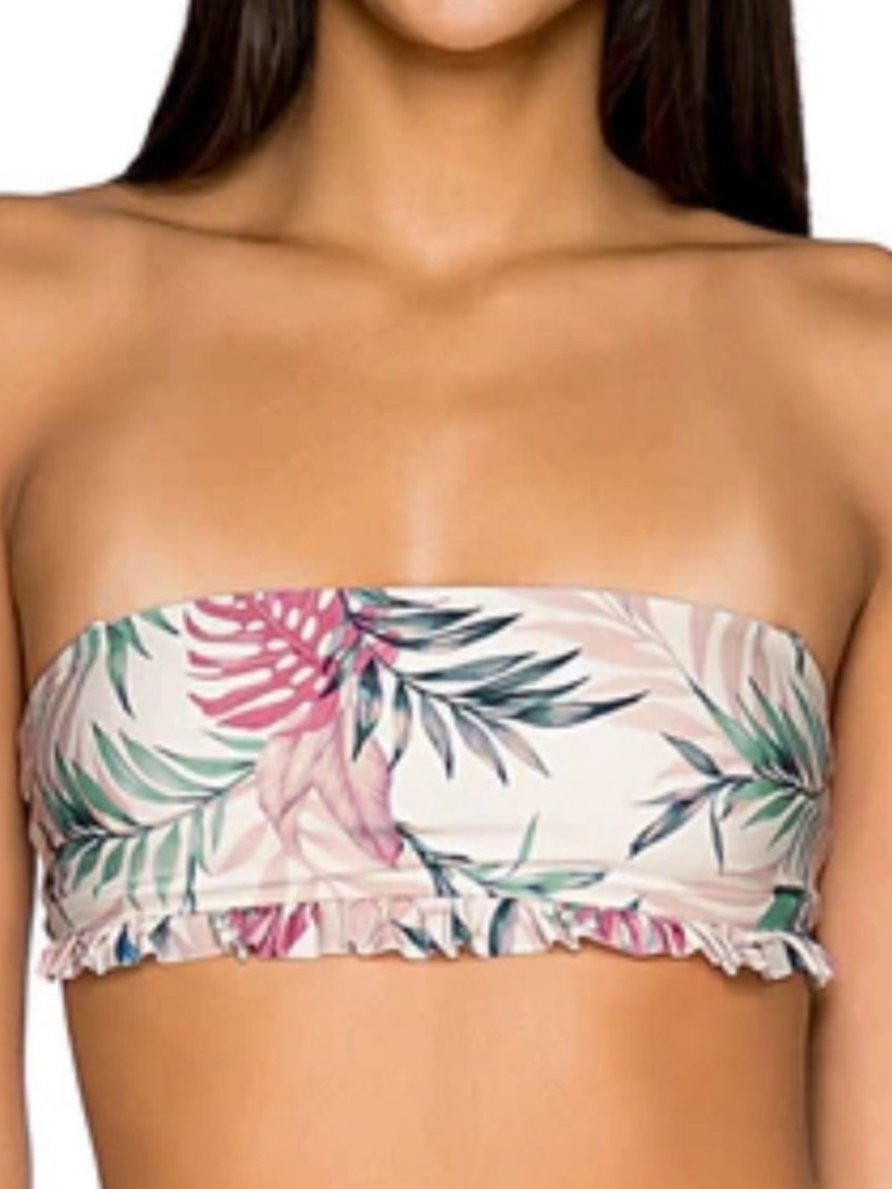 B.Swim Small Top Bikini Barbados Bandeau in Lost Isle ruffle trim NWT